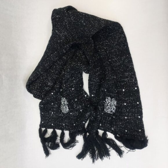 Disney Parks Winter Scarf Minnie Mickey Mouse Head Black Silver Sparkle Knit 75" - Picture 6 of 8